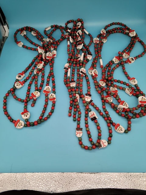 Vintage garland Wooden Christmas Tree Santa snowman String Painted Folk Art