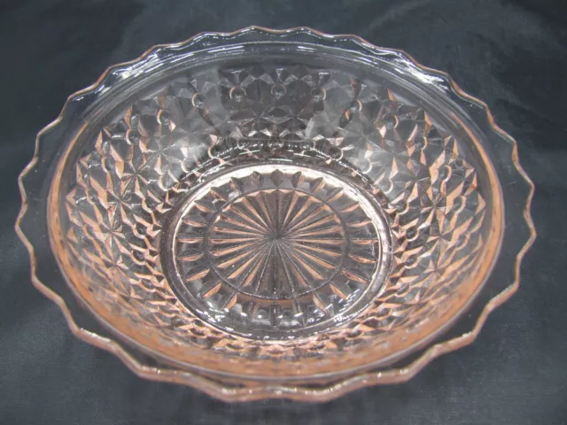 Vintage Jeanette Glass Pink Holiday Button & Bows Depression Glass Berry Bowl(s)