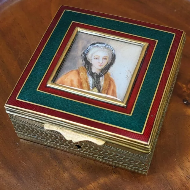 Fine 1890 Belle Époque French Gilt-Bronze & Enamel Artist-Signed Portrait Box