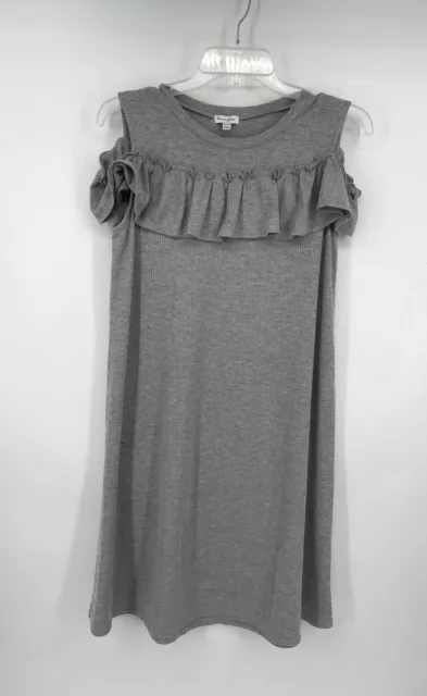 Love Fire Womens Size XL Ribbed Ruffle Cold Shoulder Dress Gray Pullover EUC