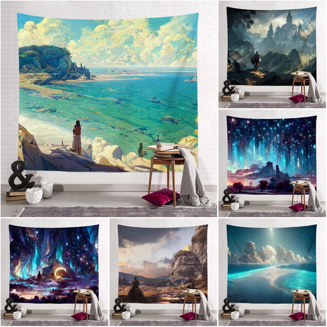 Large Night Sea View Tapestry Wall Hanging Bedspread Throw Mat Blanket Backdrop