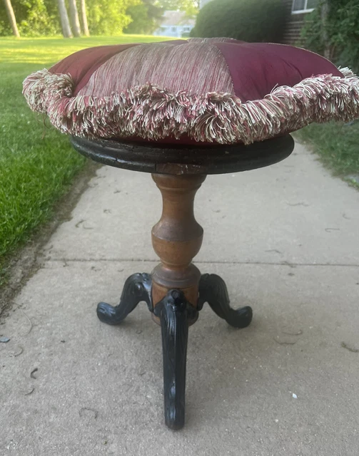 Antique Vintage Piano Stool Bench Seat W Pillow