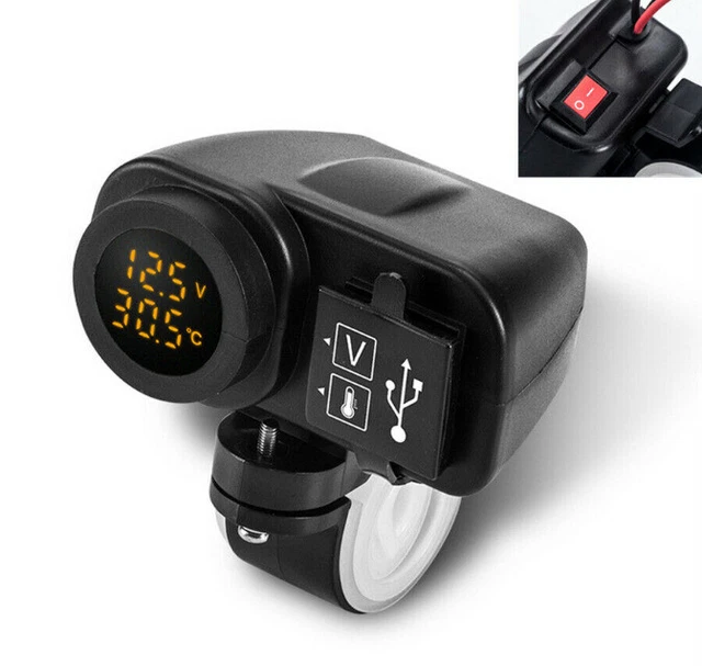 LED 2 Termometro voltmetro caricabatterie USB per manubrio scooter moto MA2144