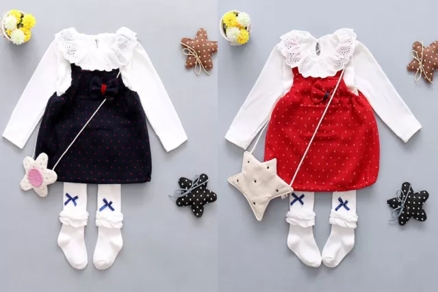 2Pcs Toddler Infant Girls Outfits Tshirt tops + Braces skirt Kids Clothes Set