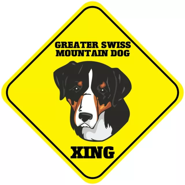 Yellow Aluminum Crossing Sign Greater Swiss Mountain Dog Xing Cross