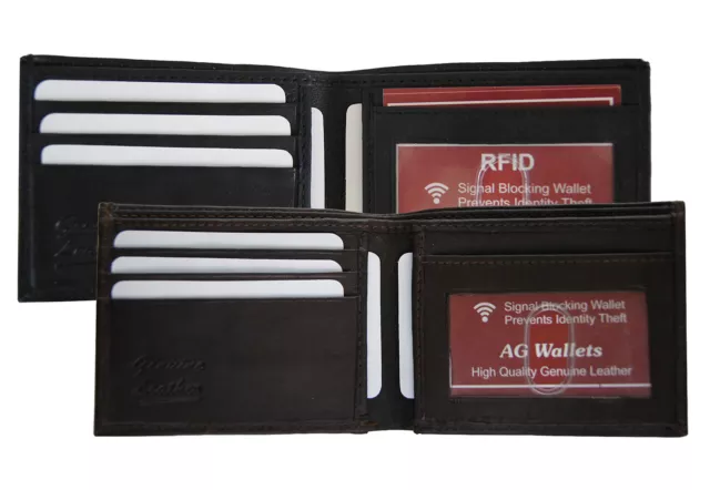 Mens Genuine Leather RFID Signal Blocking Credit Card Security Bifold Wallet New