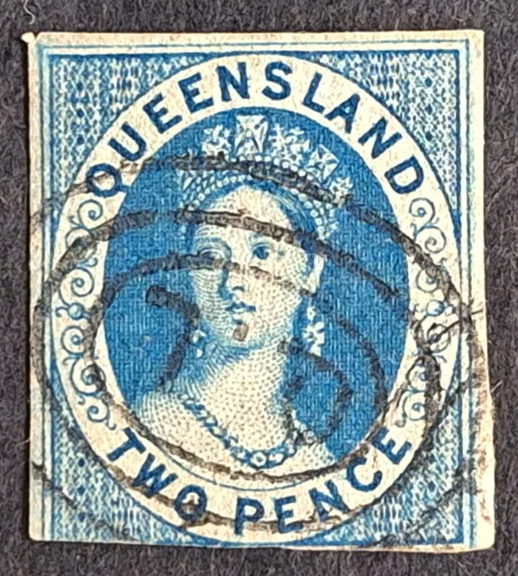 1860 Queensland Australia 2d Blue Imperf Chalon Head Stamp Used