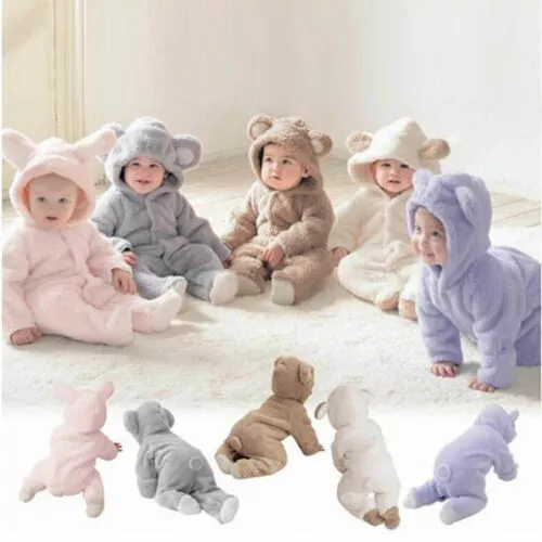 Infant Baby Teddy Bear Romper Hooded Jumpsuit Boys Girls Winter Warm Outfits