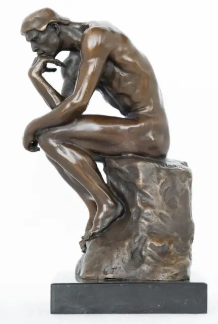 Bronze Sculpture 'The Thinker' by Auguste Rodin - Solid Marble Base - 23cm High