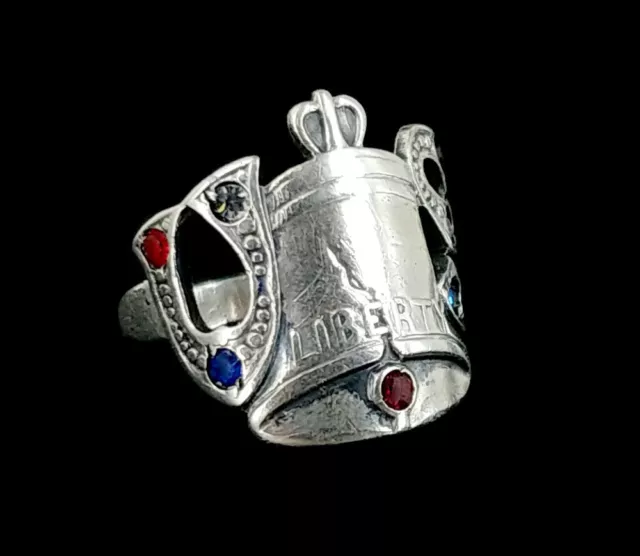 Ancien Sterling Pâte Centennial Liberty Clochette USA pour Enfants Bague Sz 3.75