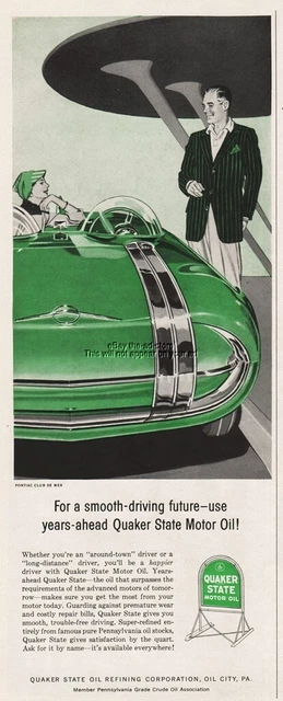 1956 Quaker State Motor Oil Pontiac Club De Mer Convertible Concept Car Print Ad