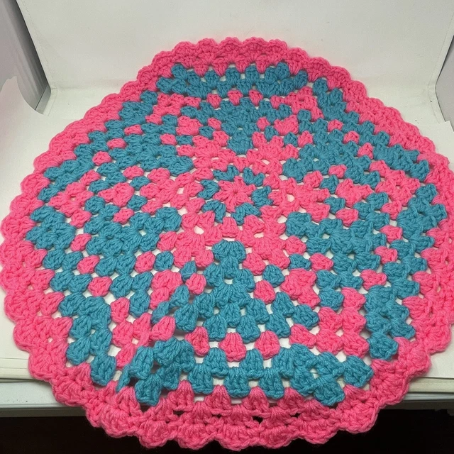 Crochet Afghan Throw Blanket Lap Baby Pink Blue Handmade 27” Couch Chair Star *+