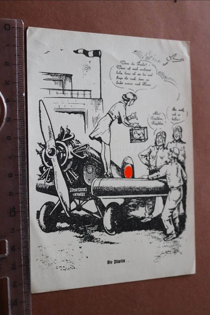 Old card - caricature air force - the pilot with pigeon Old card - caricature air force - the pilot with pigeon