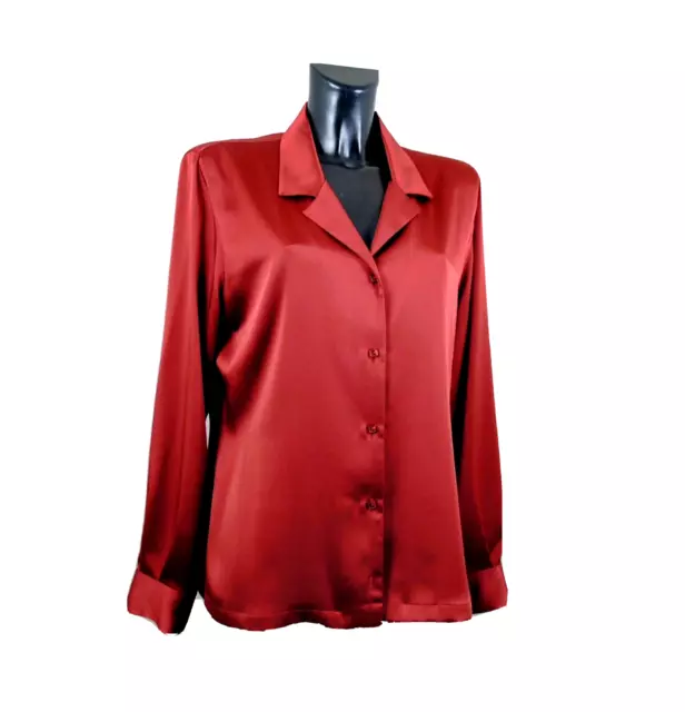 Vintage 80s RENATO BALESTRA Camicia Donna Basic Satin Pura Seta Rosso Amaranto M