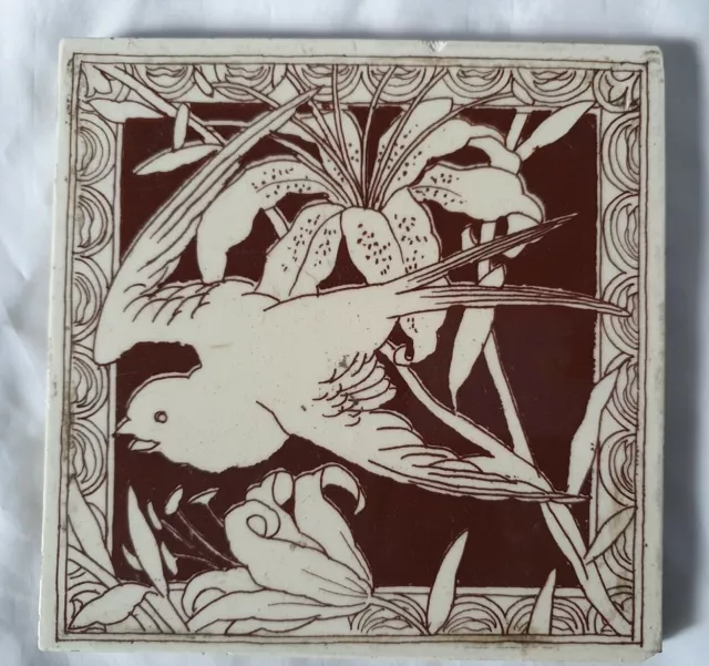 Charming Minton Hollins Antique Bird Design 6 Inch Tile. Circa 19Th Century