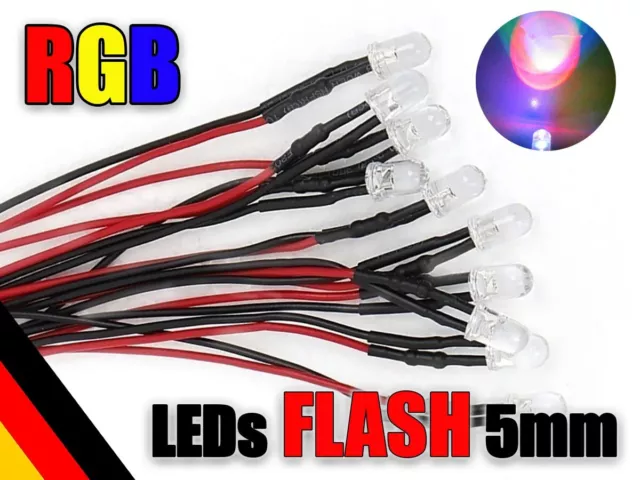 10 Pieza LED 5mm RGB con Cable para 9-12V Arco Iris Rápido Cambio de Color