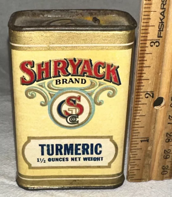 Antique Shryack Turmeric Spice Tin Missouri Country Grocery Store Can