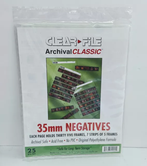 Clear File Archival Classic 35mm Negatives Package of 25 Side Loading Pages