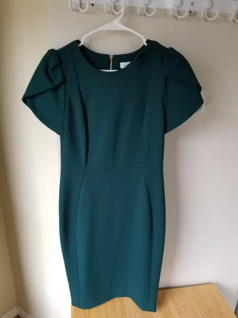 Calvin Klein Tulip Short Sleeve Dark Green Sheath Dress CD1C11TD Size 8