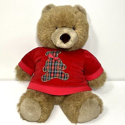 MATTEL EMOTIONS PLUSH Bear 19” Red w/ Plaid Bear Sweater 1984 Stuffed ...