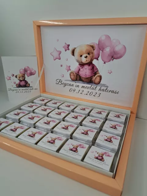Schokobox Personalisierte Schokolade Gastgeschenk Baby Geburt Mädch Taufe 24er..