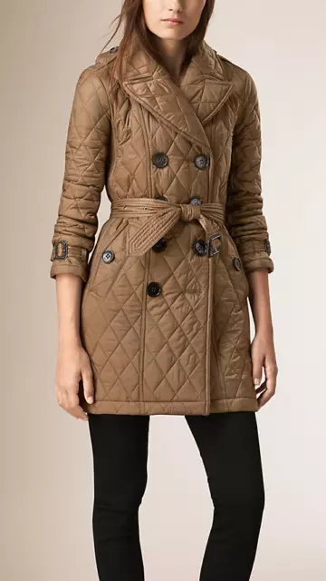 NWT Burberry Brit Nova Check Goldsmead Belted Quilted Jacket Coat Dusty Khaki