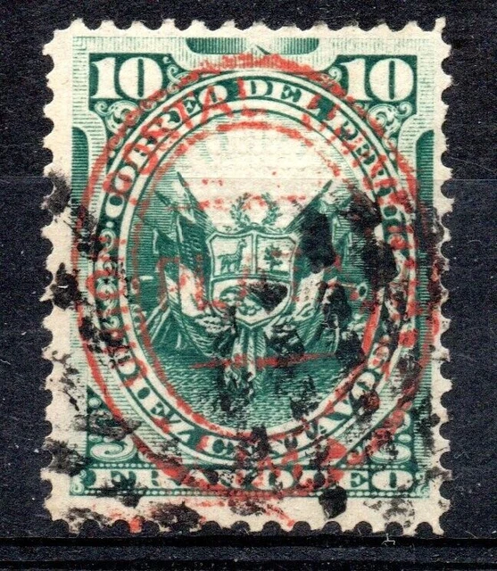 Peru, Verkauf Von 10 Ctvos. S/C Plata,2 Matasellos Parciales, Mudos De Puntos