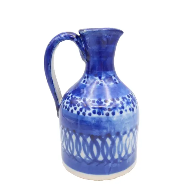 Small Vintage Blue White Stoneware Floral Patterned Jug Kitchenalia Vase Rustic