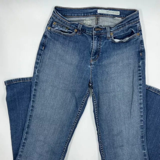 DKNY Jeans Womens Soho Blue Denim Size 4r Cotton Stretch Straight Leg Stone Wash