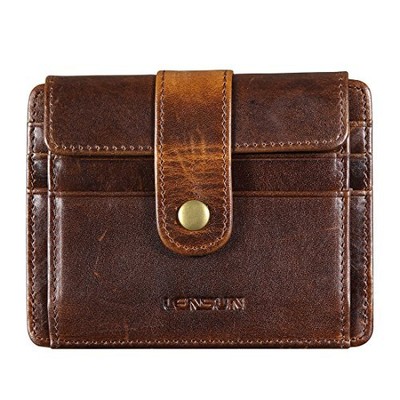 Brun clair Teemzone Cuir pleine fleur Pinces à billets Porte-Monnaie Homme Cuir véritable Portefeuille Pour poches pantalon ou veste Porte-cartes de crédit aimant 