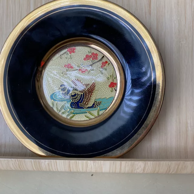 Chokin Art Plate Engraved Gilded 24 Karat Gold Japan Birds In Water 6’ Tall