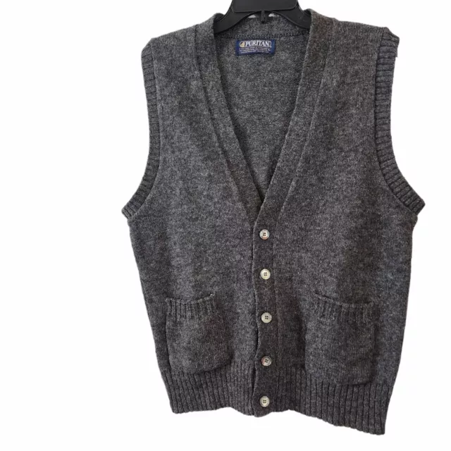 Puritan Vintage Gray Wool Blend Cardigan Sweater Vest Size Large 🔥