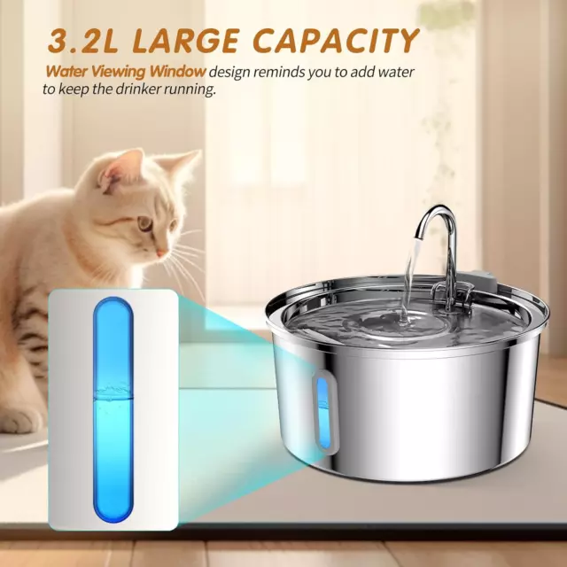 3,2 L Fontaine Pour Chats En Acier Inoxydable Avec Fenêtre De Visualisation Du N 3