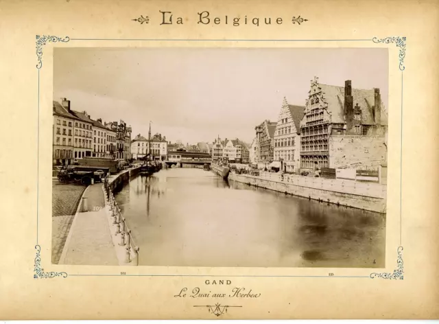 Belgique, Gand Vintage albumen print,le Quai aux Herbes Tirage albuminé