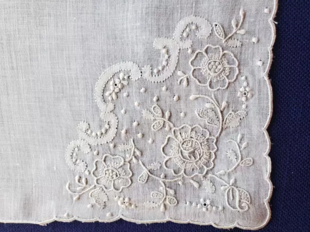 Vintage Whitework Linen Madeira Handkerchief Bridal Wedding Perfect!!