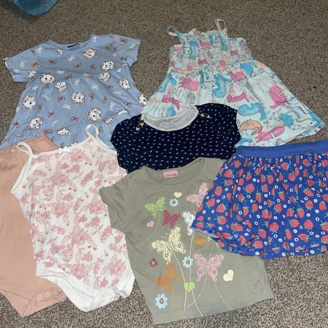 girls 7 piece bundle 18-24 months dresses, t-shirts skirt bodysuits
