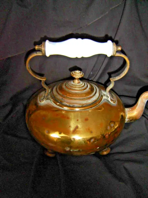 Large Vintage Brass Kettle With Resin Handle