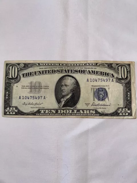 1953-A Ten Dollar - $10 – Silver Certificate, Circulated, But Still Crisp