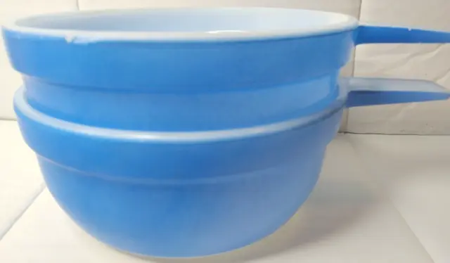 2x Crown Ovenware [Agee] Opal Pyrex Blue Handled 12oz Round Ramekins Ramekin