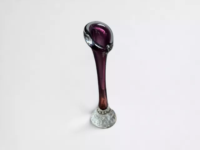 Vintage Purple Aseda Art glass vase "Jack in the Pulpit Clear bullicante  Sweden