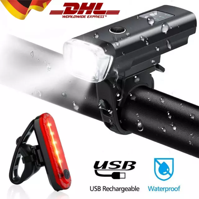 Extrem Hell USB Fahrrad Licht Set 600LUX LED Beleuchtung Akku Lampe Fahrradlampe