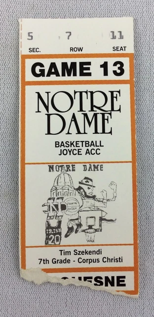 1993 02/25 Duquesne at Notre Dame Basketball Ticket Stub - Seat 11