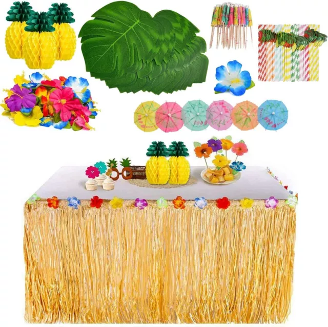 Hawaiian 119 Pieces Tiki Party Decoration, Luau Grass Table Skirt Set