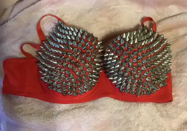 Women Sexy Bra Spike Stud Rivet Bra Silver Lingerie Punk Push Up Clubwear