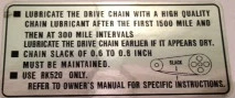 HONDA CB750 CB750K Cb750F Cb750F1 Cb750F2 Chain Caution Warning Label ...