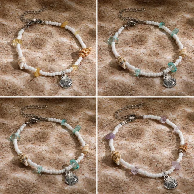 Boho Shell Conch Crystal Rice Bead Bracelet Anklet Foot Beach Women Jewelry Gift
