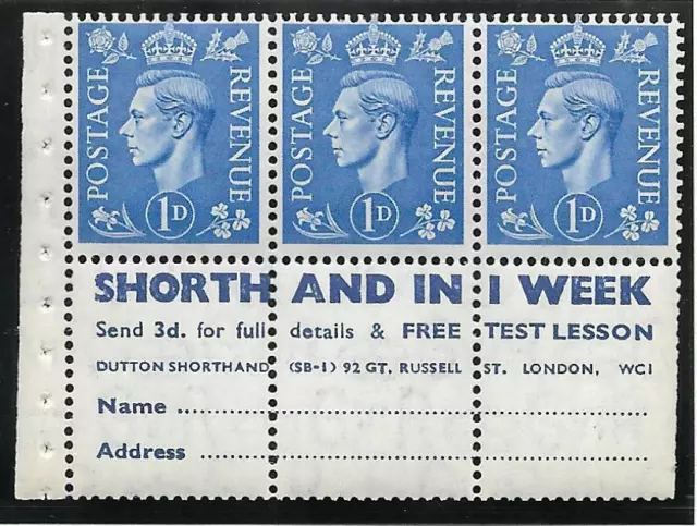 QB20 perf type I -1d Light Ultramarine Booklet pane with label UNMOUNTED MINT