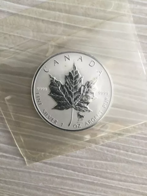 2004 Privy Aries 1 Oz. Pure 9999 Silver Maple Leaf Coin Only 5,000 Made W/Coa!