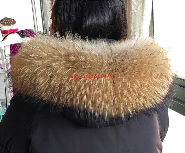 Unisex Extra Large Real Fur Collar Ussuri Raccoon Fur Scarf Trim For hood jacket