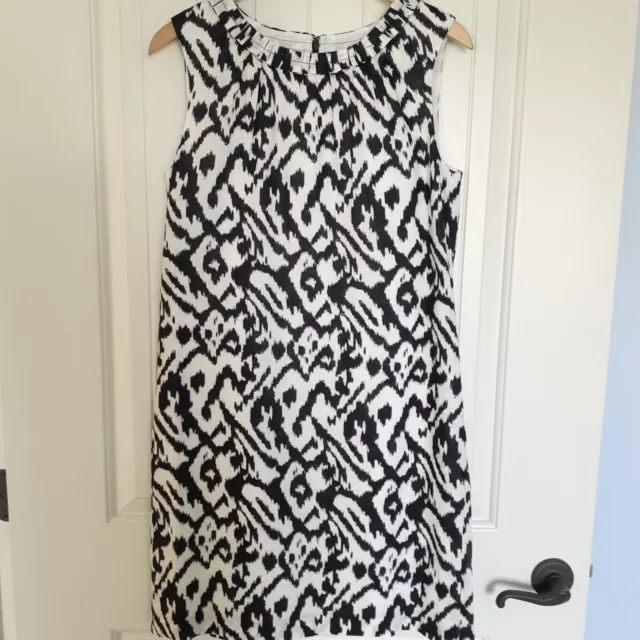 Loft Ikat Linen Cotton Shift Dress Sleeveless Blue White Size 8